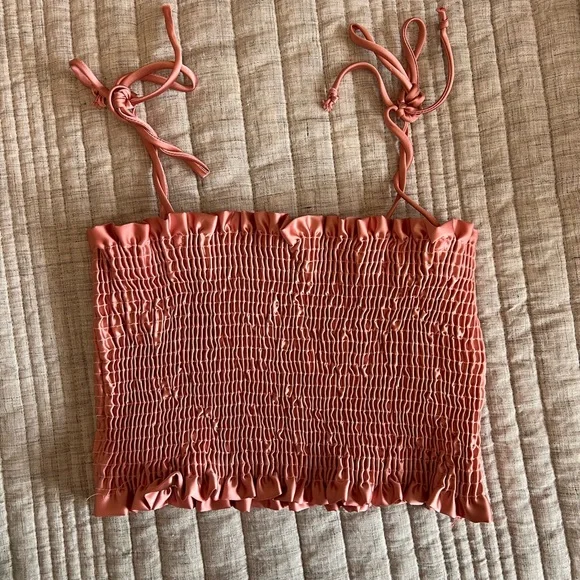 Pink Scrunch Tube Tops with String Ties (Size: Large) - Picture 3 of 5